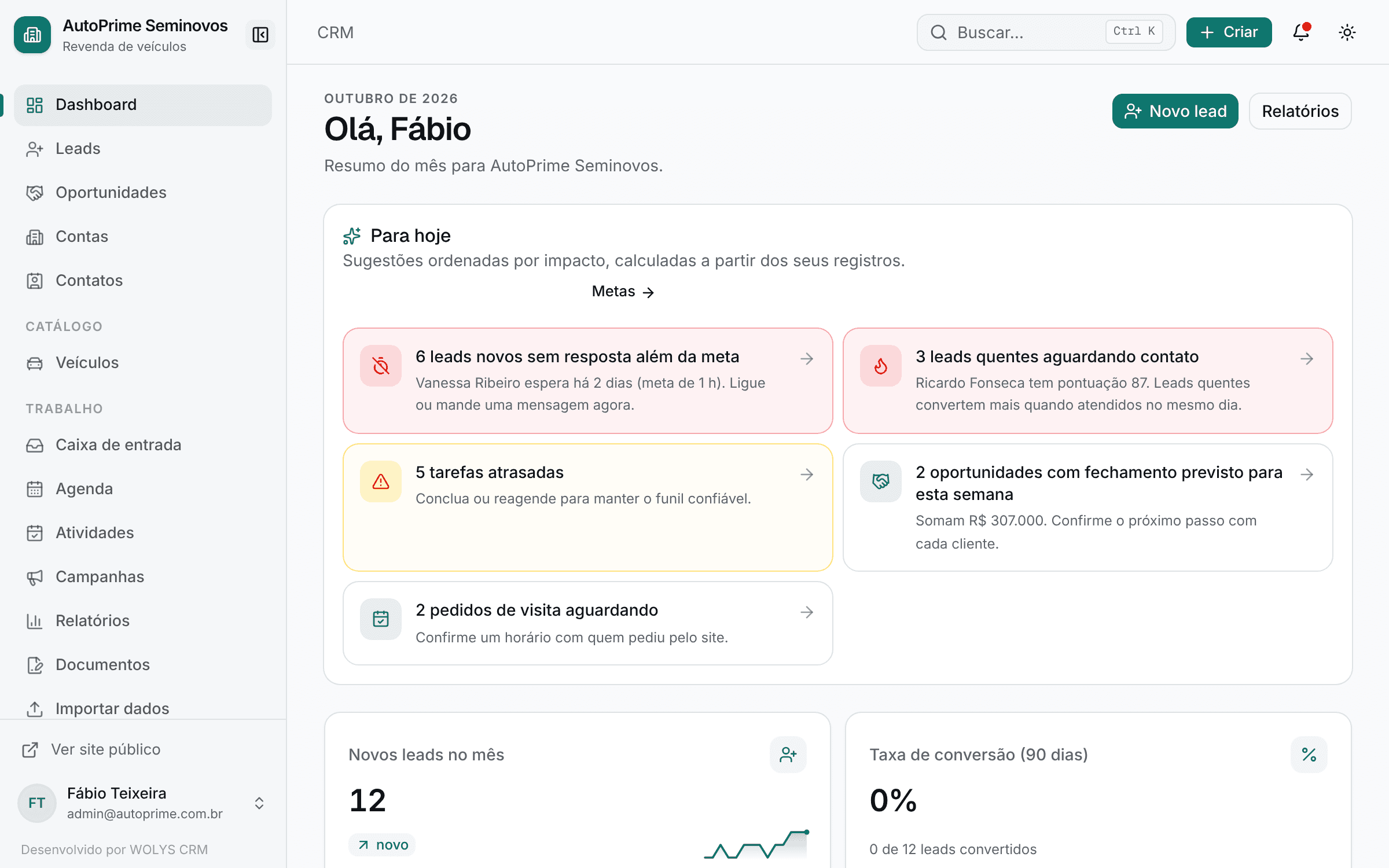 Tela do módulo Relatórios e dashboard